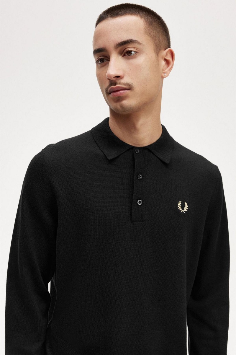 Knitwear Fred Perry Long Sleeve Tricoté Shirt Homme Noir | UFRND83042