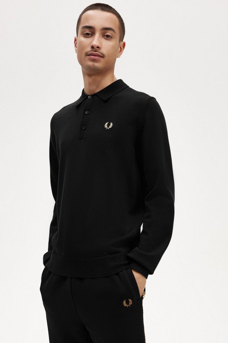 Knitwear Fred Perry Long Sleeve Tricoté Shirt Homme Noir | UFRND83042