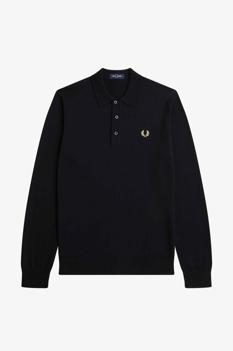 Knitwear Fred Perry Long Sleeve Tricoté Shirt Homme Noir | UFRND83042