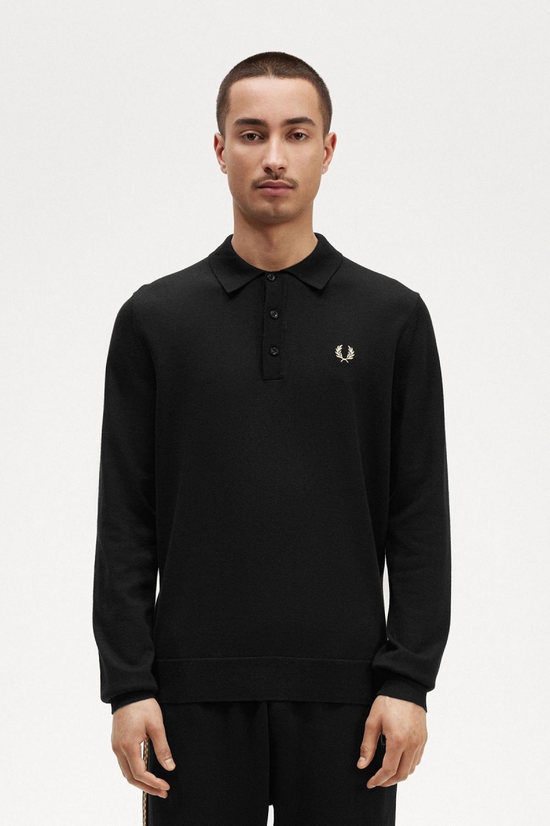 Knitwear Fred Perry Long Sleeve Tricoté Shirt Homme Noir | UFRND83042