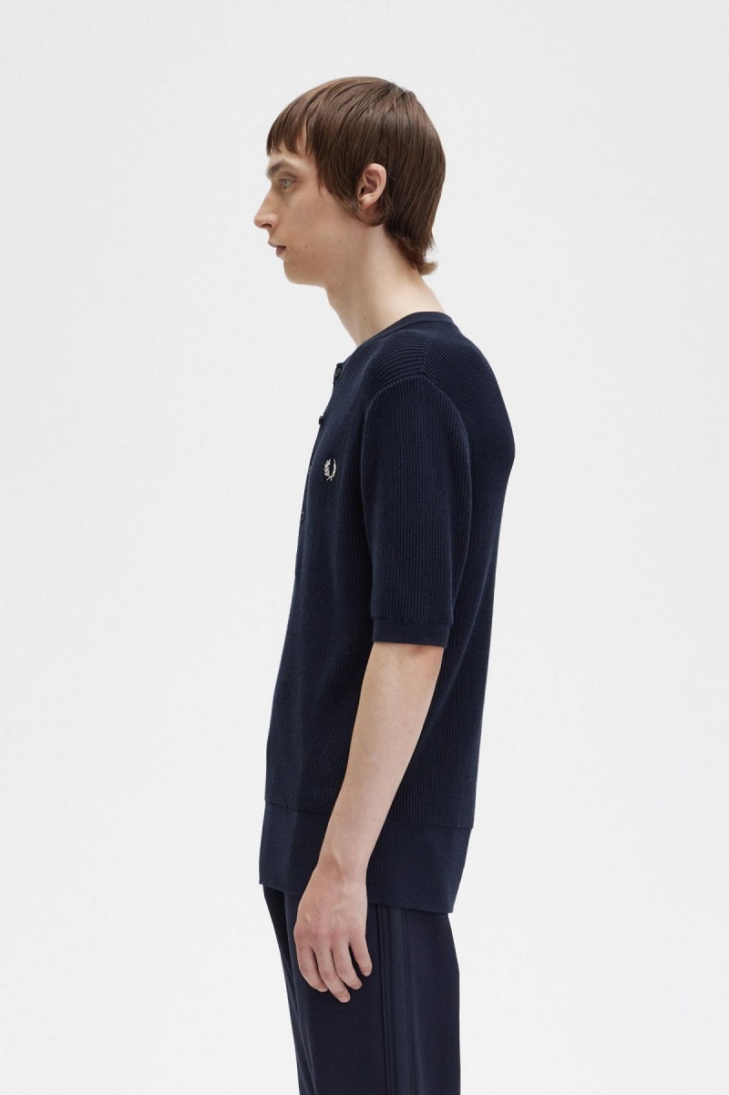 Knitwear Fred Perry Nervuré Tricoté Henley Top Homme Bleu Marine | FRCIF30555