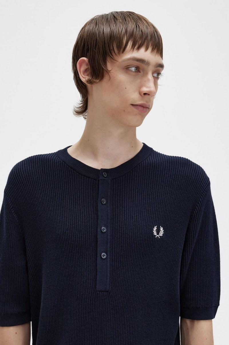 Knitwear Fred Perry Nervuré Tricoté Henley Top Homme Bleu Marine | FRCIF30555