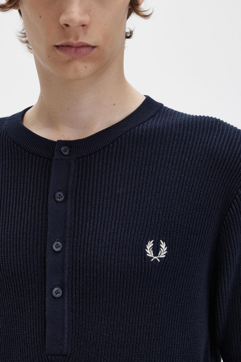 Knitwear Fred Perry Nervuré Tricoté Henley Top Homme Bleu Marine | FRCIF30555