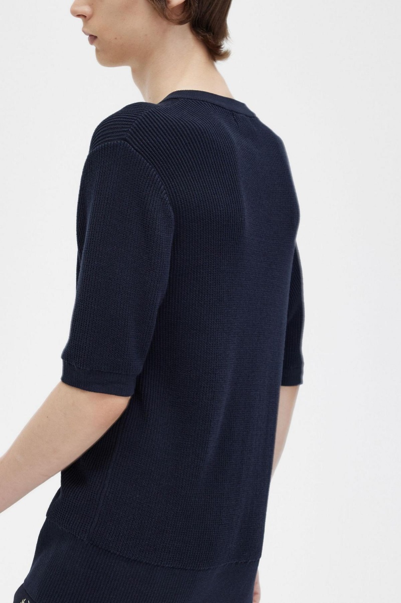 Knitwear Fred Perry Nervuré Tricoté Henley Top Homme Bleu Marine | FRCIF30555