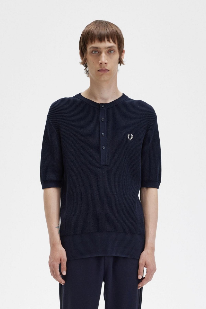 Knitwear Fred Perry Nervuré Tricoté Henley Top Homme Bleu Marine | FRCIF30555