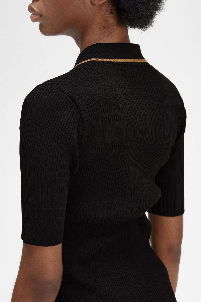 Knitwear Fred Perry Nervuré Tricoté Shirt Femme Noir | FRZDE30021