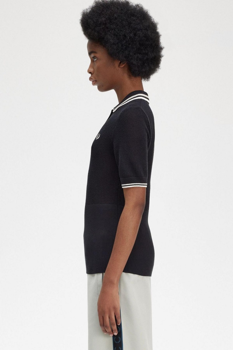 Knitwear Fred Perry Open-Tricoté Shirt Femme Noir | ZFRMJ81007