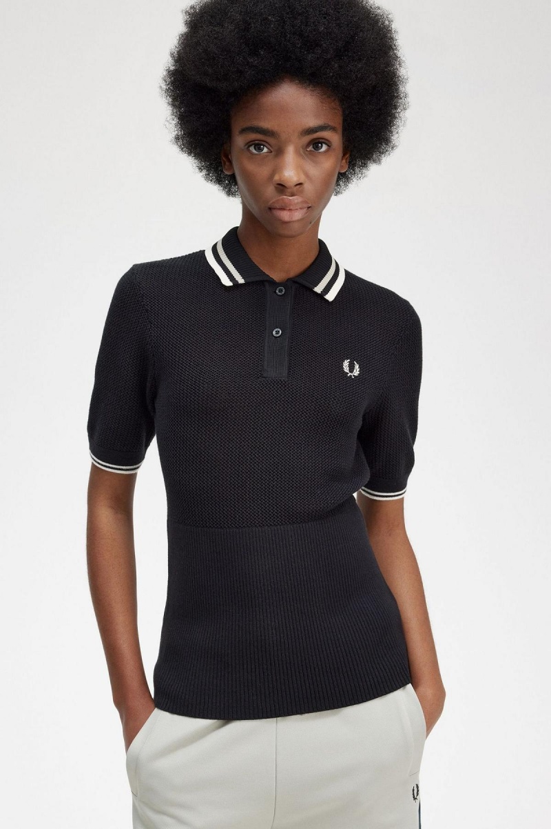 Knitwear Fred Perry Open-Tricoté Shirt Femme Noir | ZFRMJ81007