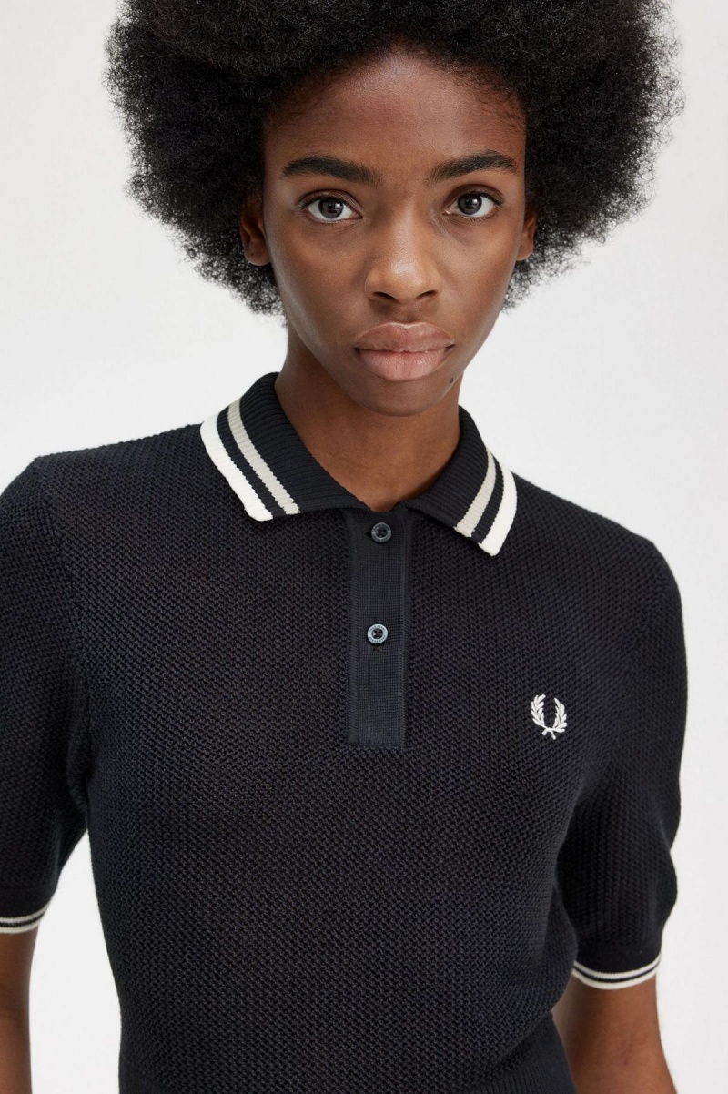 Knitwear Fred Perry Open-Tricoté Shirt Femme Noir | ZFRMJ81007