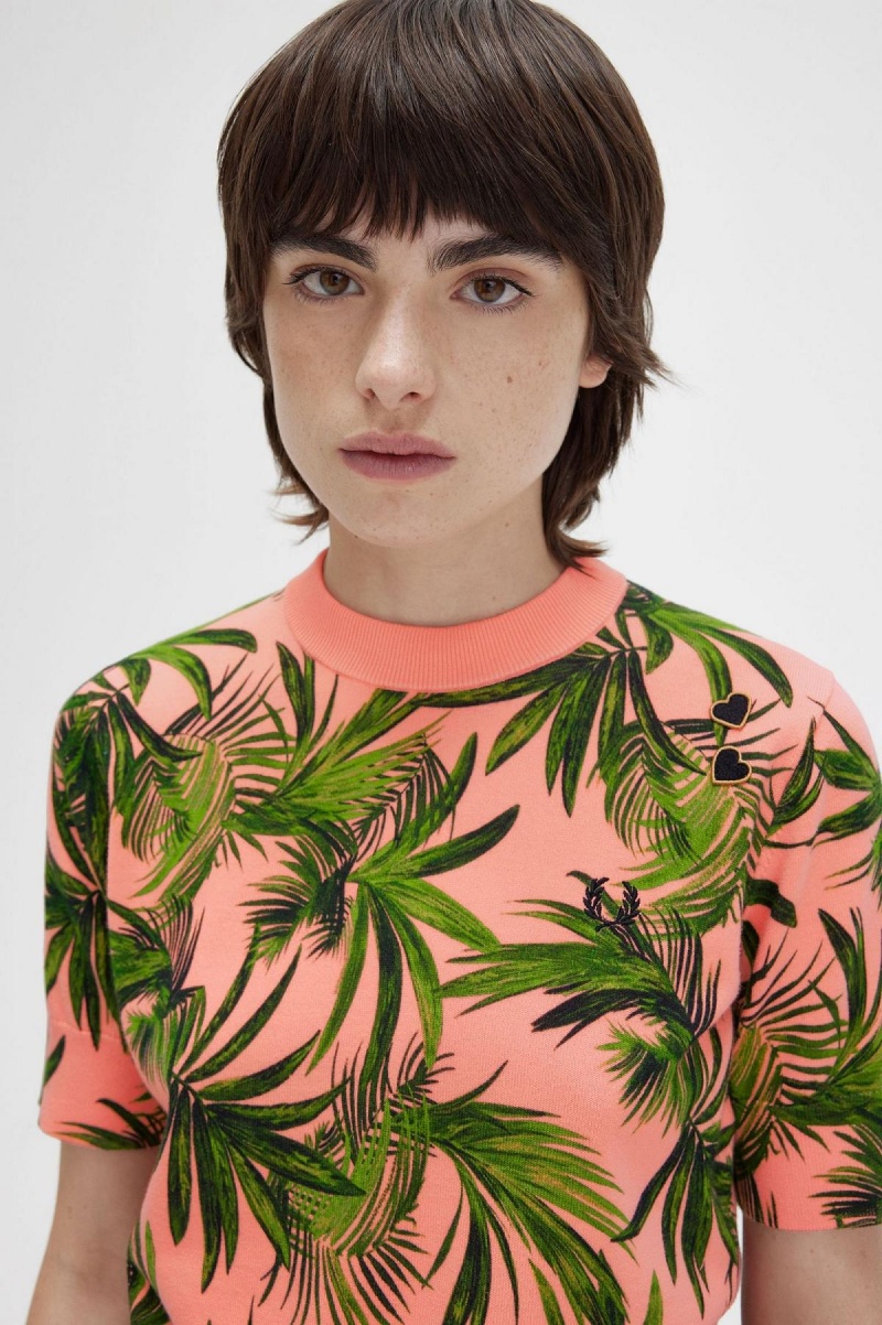 Knitwear Fred Perry Palm Print Jumper Femme Corail | GFRUC63325