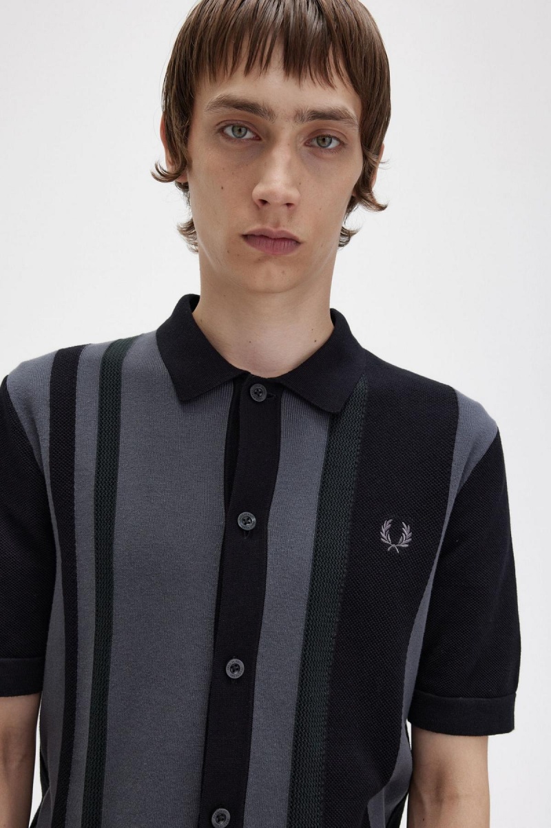 Knitwear Fred Perry Rayé Tricoté Shirt Homme Noir | FRJKU80598