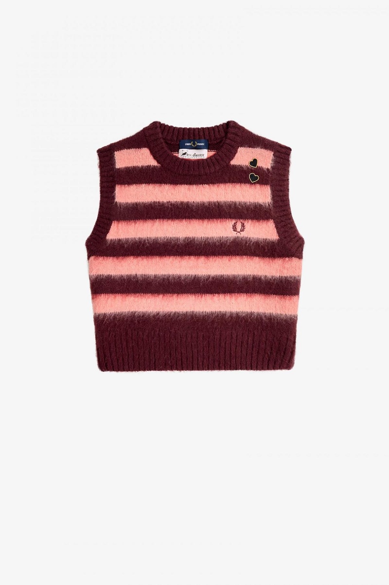 Knitwear Fred Perry Rayé Tricoté Tank Femme Oxblood | SFRVO13871