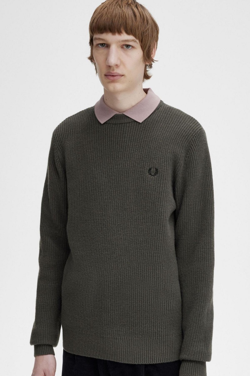 Knitwear Fred Perry Textured Lambswool Jumper Homme Vert | FREAH77569