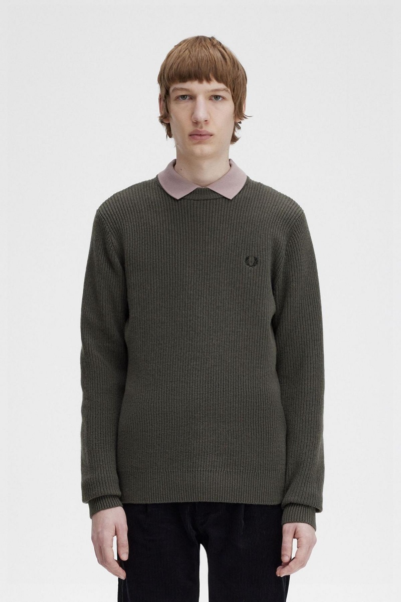 Knitwear Fred Perry Textured Lambswool Jumper Homme Vert | FREAH77569