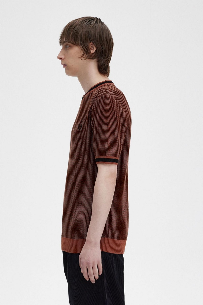 Knitwear Fred Perry Textured Tricoté T-Shirt Homme Marron | FRDYB74835