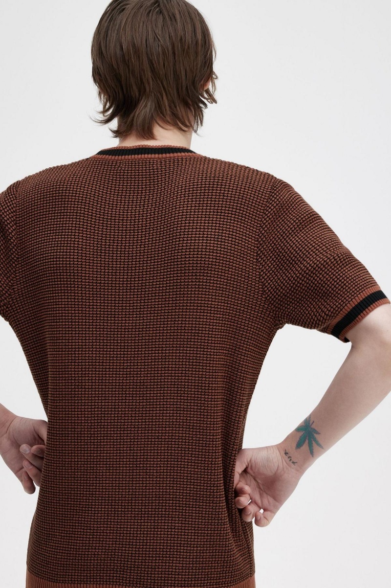 Knitwear Fred Perry Textured Tricoté T-Shirt Homme Marron | FRDYB74835