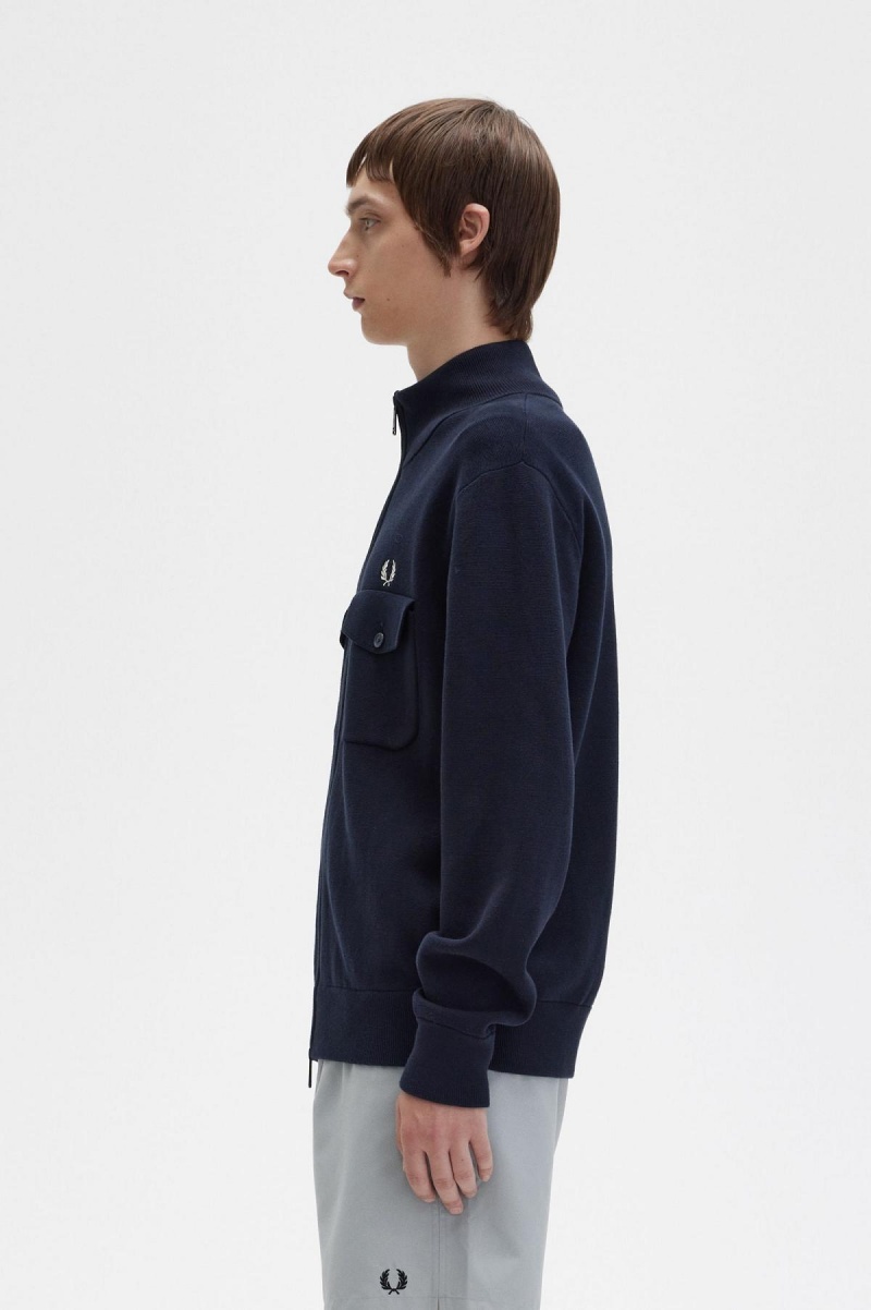 Knitwear Fred Perry Tricoté Piste Jacket Homme Bleu Marine | ZFRNQ30694