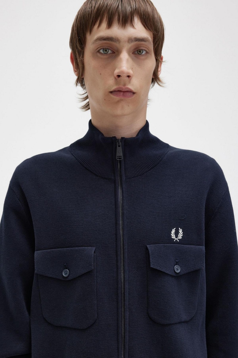 Knitwear Fred Perry Tricoté Piste Jacket Homme Bleu Marine | ZFRNQ30694