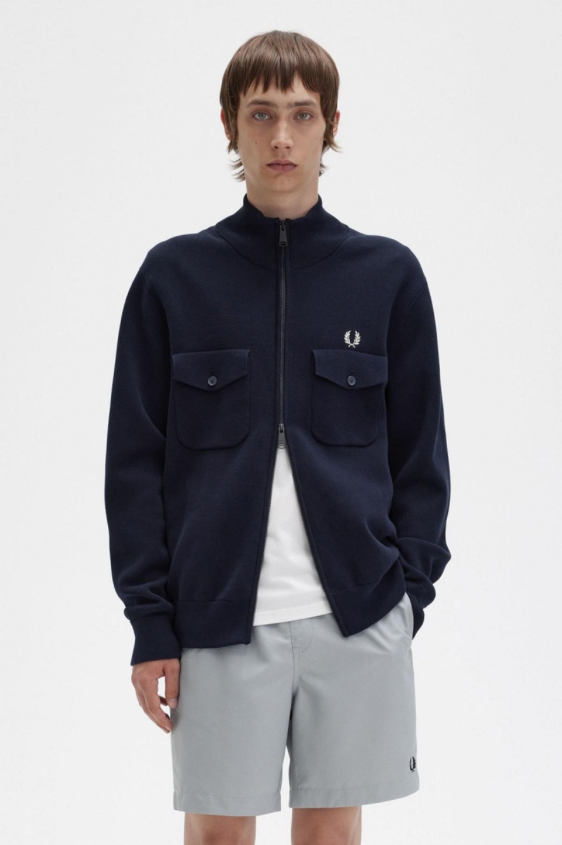 Knitwear Fred Perry Tricoté Piste Jacket Homme Bleu Marine | ZFRNQ30694