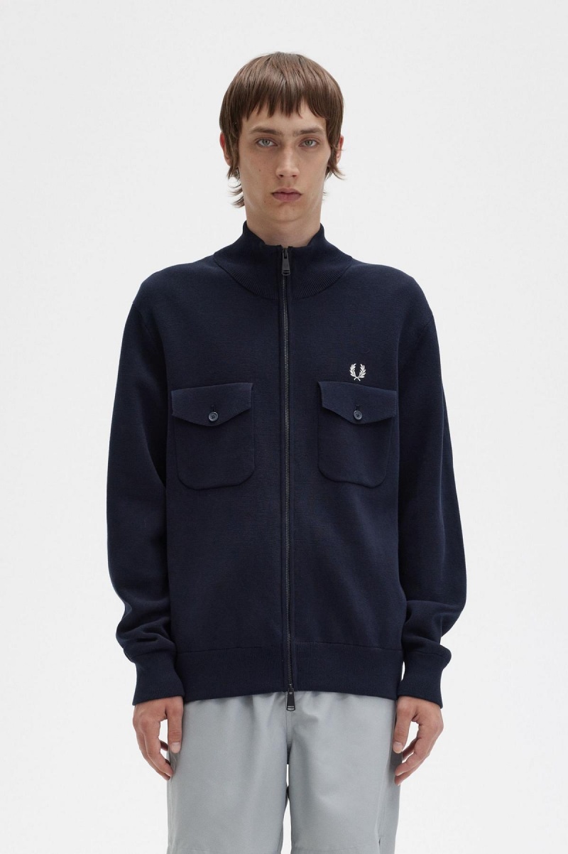 Knitwear Fred Perry Tricoté Piste Jacket Homme Bleu Marine | ZFRNQ30694