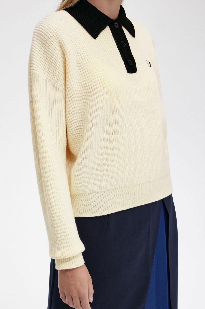 Knitwear Fred Perry Tricoté Shirt Femme Ecru | LFRTR42522