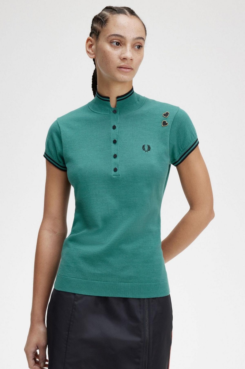 Knitwear Fred Perry Tricoté Shirt Femme Menthe Foncé | FRXBR31430