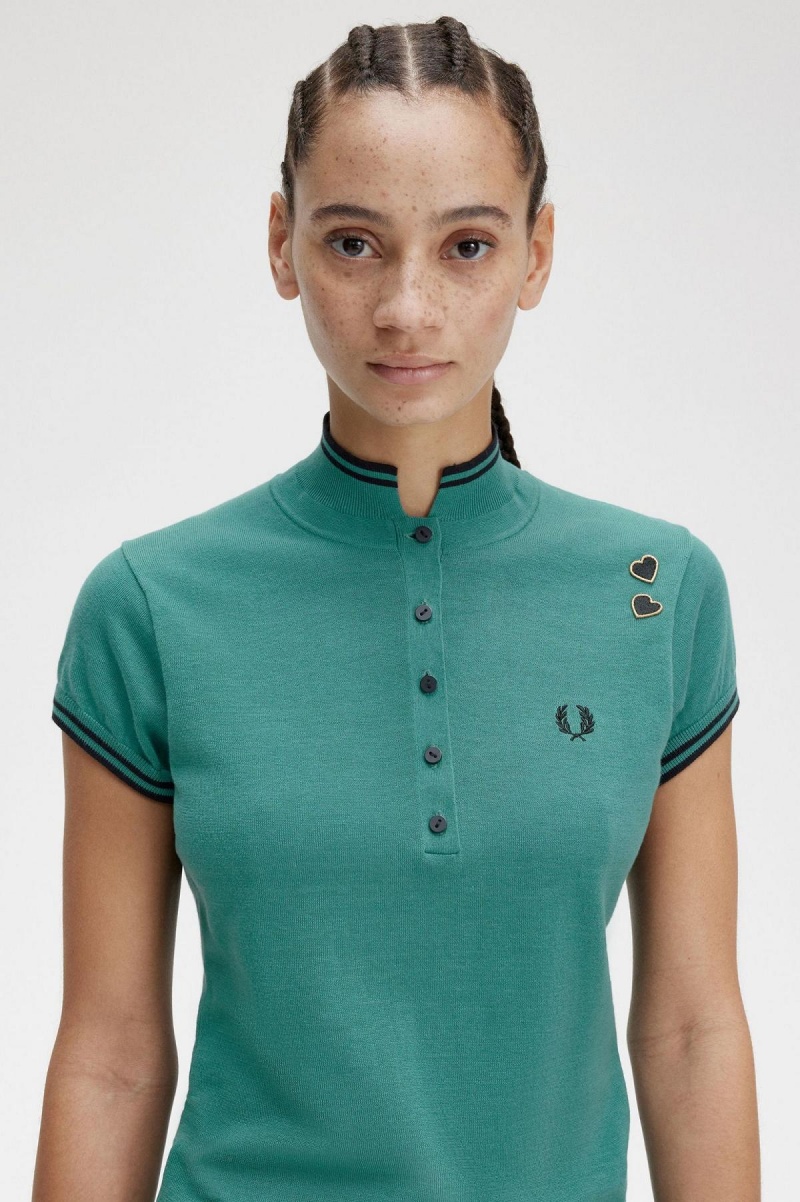 Knitwear Fred Perry Tricoté Shirt Femme Menthe Foncé | FRXBR31430