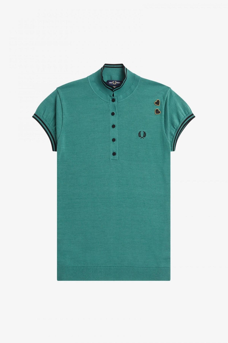 Knitwear Fred Perry Tricoté Shirt Femme Menthe Foncé | FRXBR31430