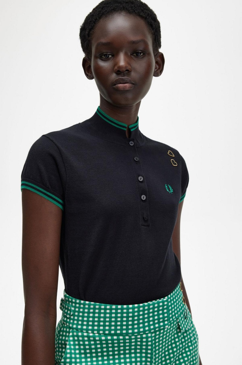 Knitwear Fred Perry Tricoté Shirt Femme Noir | AFRDF72103