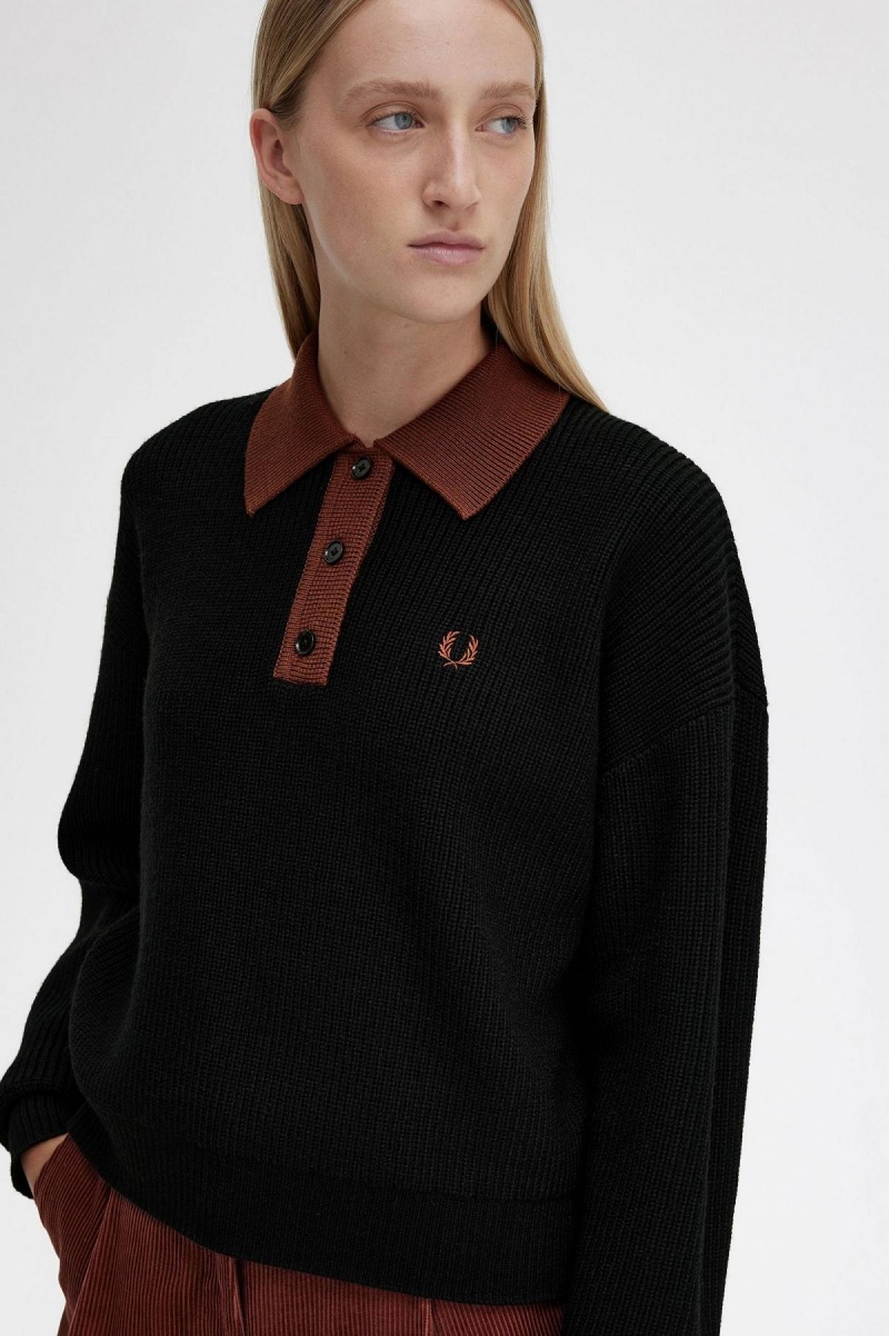 Knitwear Fred Perry Tricoté Shirt Femme Noir | MFRFT74657