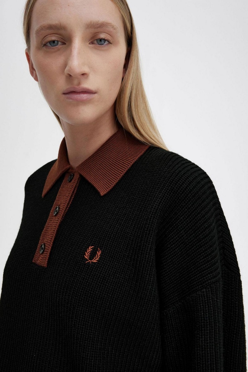 Knitwear Fred Perry Tricoté Shirt Femme Noir | MFRFT74657