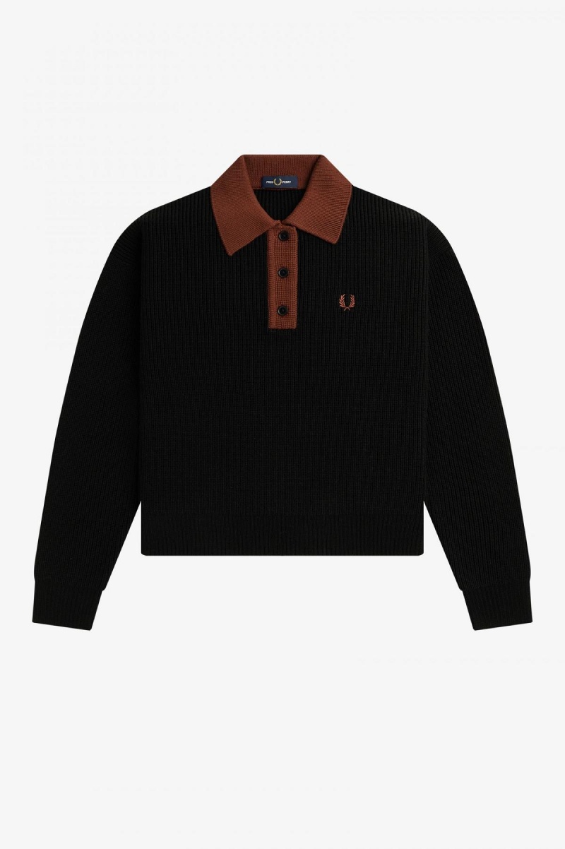 Knitwear Fred Perry Tricoté Shirt Femme Noir | MFRFT74657