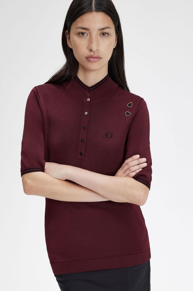 Knitwear Fred Perry Tricoté Shirt Femme Oxblood | LFRTR68692