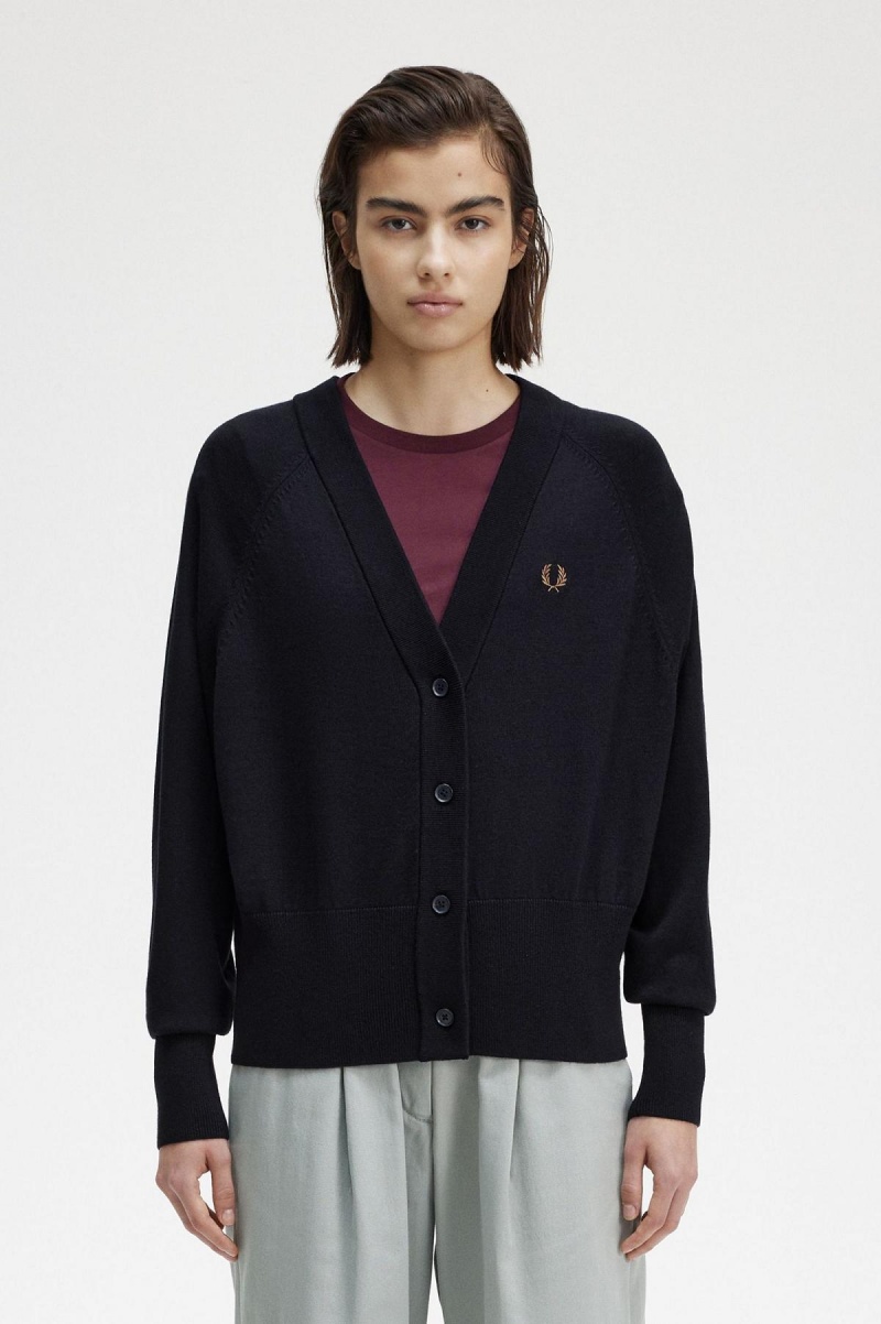 Knitwear Fred Perry V-Neck Cardigan Femme Bleu Marine | LFRTR42616