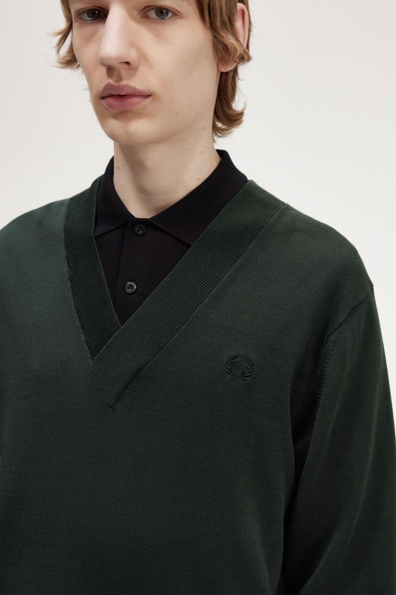 Knitwear Fred Perry V-Neck Jumper Homme Vert | FRZPD22290