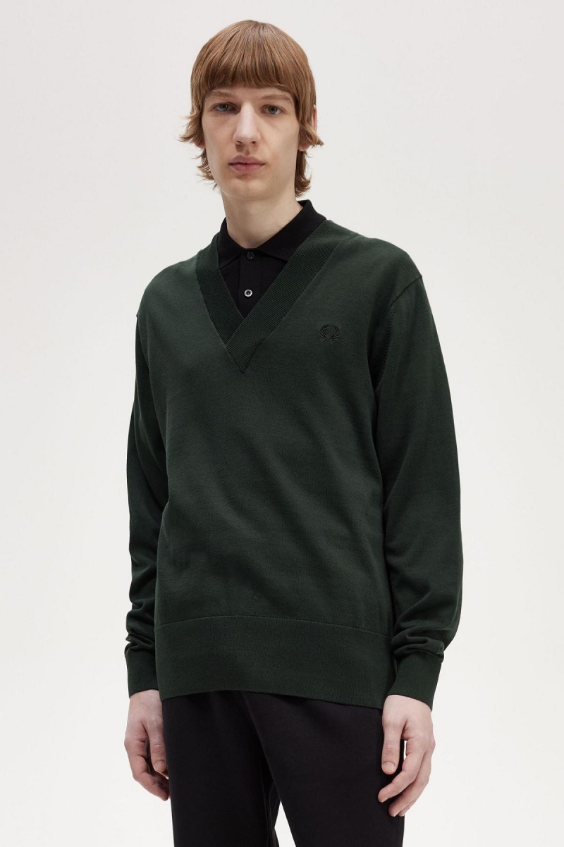 Knitwear Fred Perry V-Neck Jumper Homme Vert | FRZPD22290