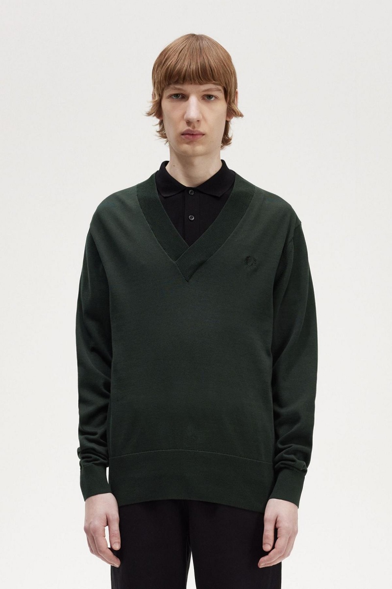 Knitwear Fred Perry V-Neck Jumper Homme Vert | FRZPD22290