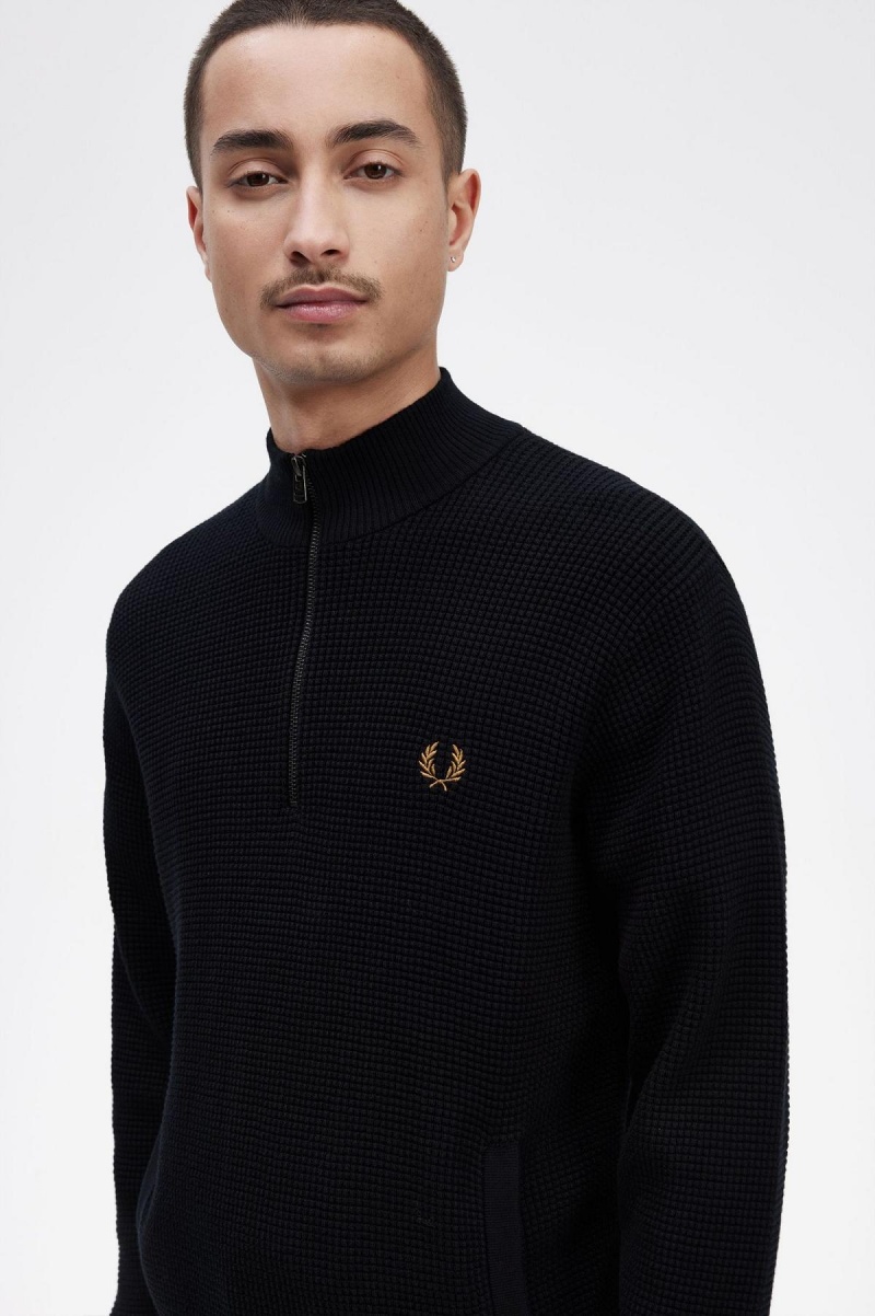 Knitwear Fred Perry Waffle Stitch Half Zip Jumper Homme Bleu Marine | ZFRNQ30803