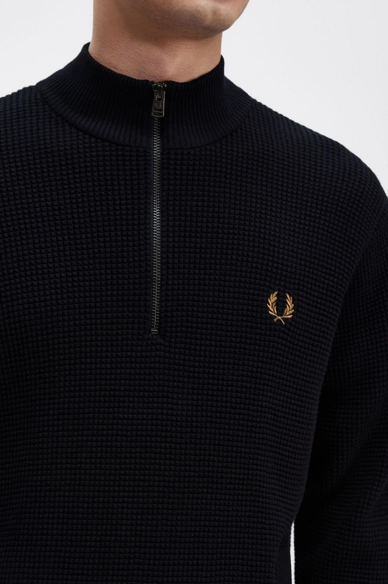 Knitwear Fred Perry Waffle Stitch Half Zip Jumper Homme Bleu Marine | ZFRNQ30803