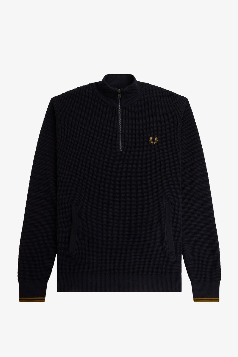 Knitwear Fred Perry Waffle Stitch Half Zip Jumper Homme Bleu Marine | ZFRNQ30803