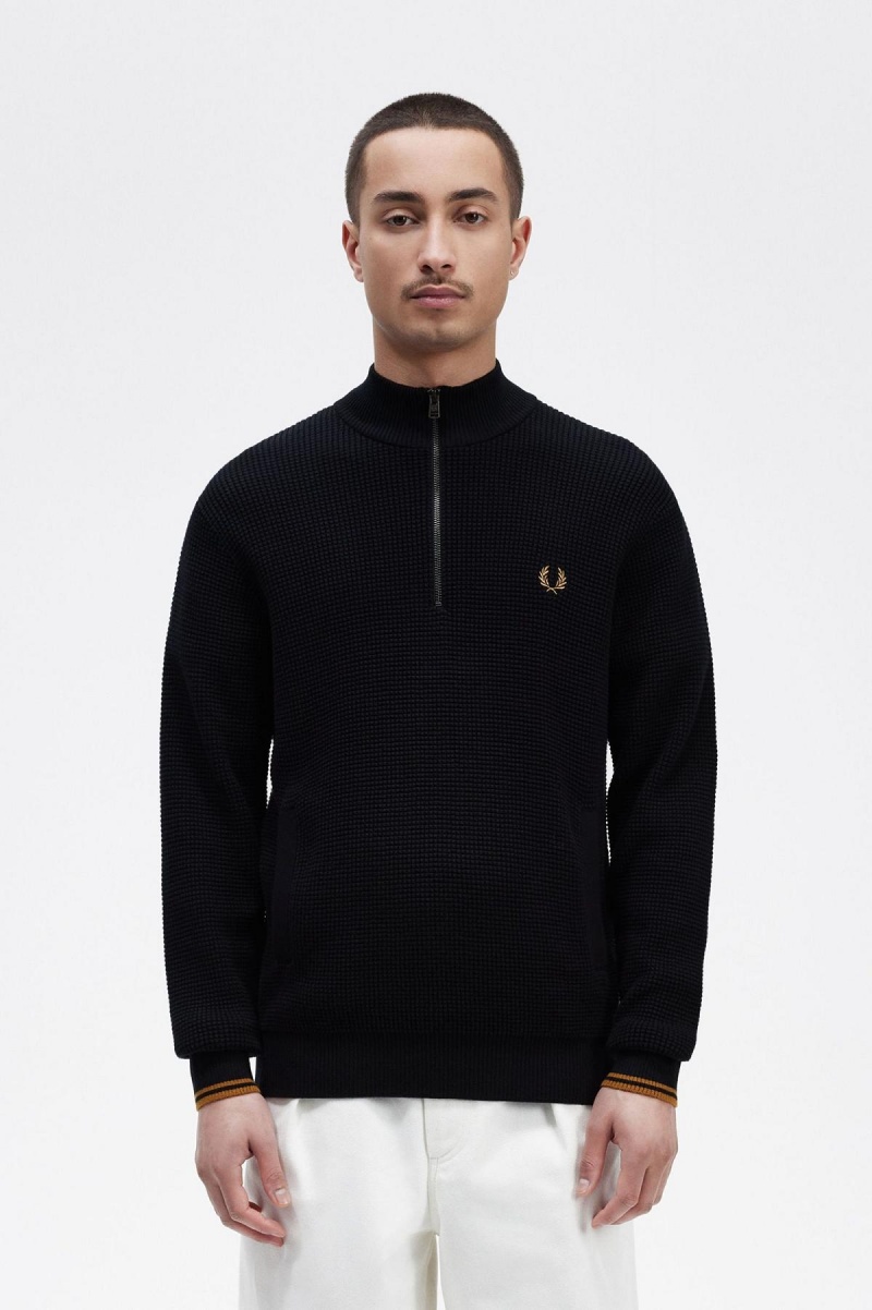 Knitwear Fred Perry Waffle Stitch Half Zip Jumper Homme Bleu Marine | ZFRNQ30803