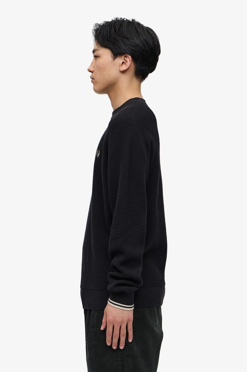 Knitwear Fred Perry Waffle Stitch Jumper Homme Noir | PFRER84767