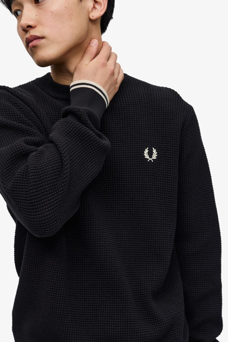 Knitwear Fred Perry Waffle Stitch Jumper Homme Noir | PFRER84767