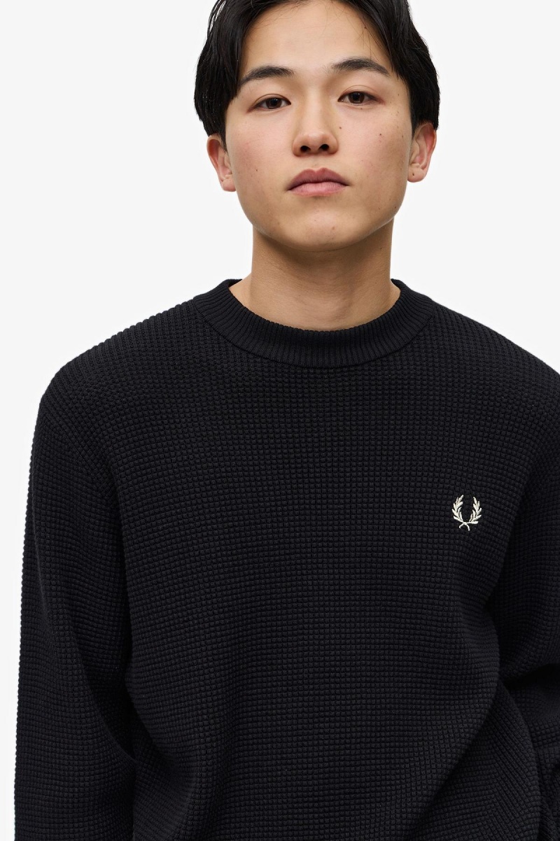 Knitwear Fred Perry Waffle Stitch Jumper Homme Noir | PFRER84767