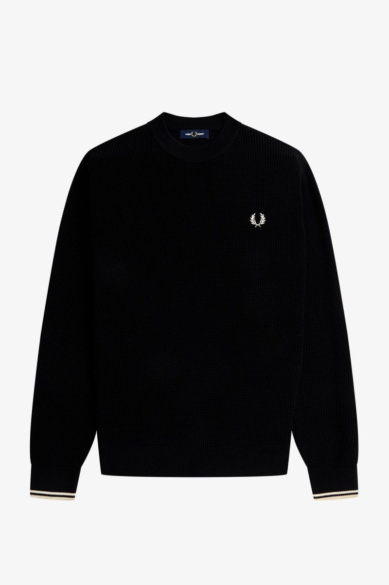 Knitwear Fred Perry Waffle Stitch Jumper Homme Noir | PFRER84767