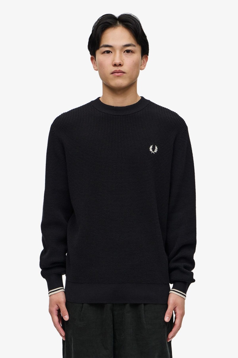 Knitwear Fred Perry Waffle Stitch Jumper Homme Noir | PFRER84767