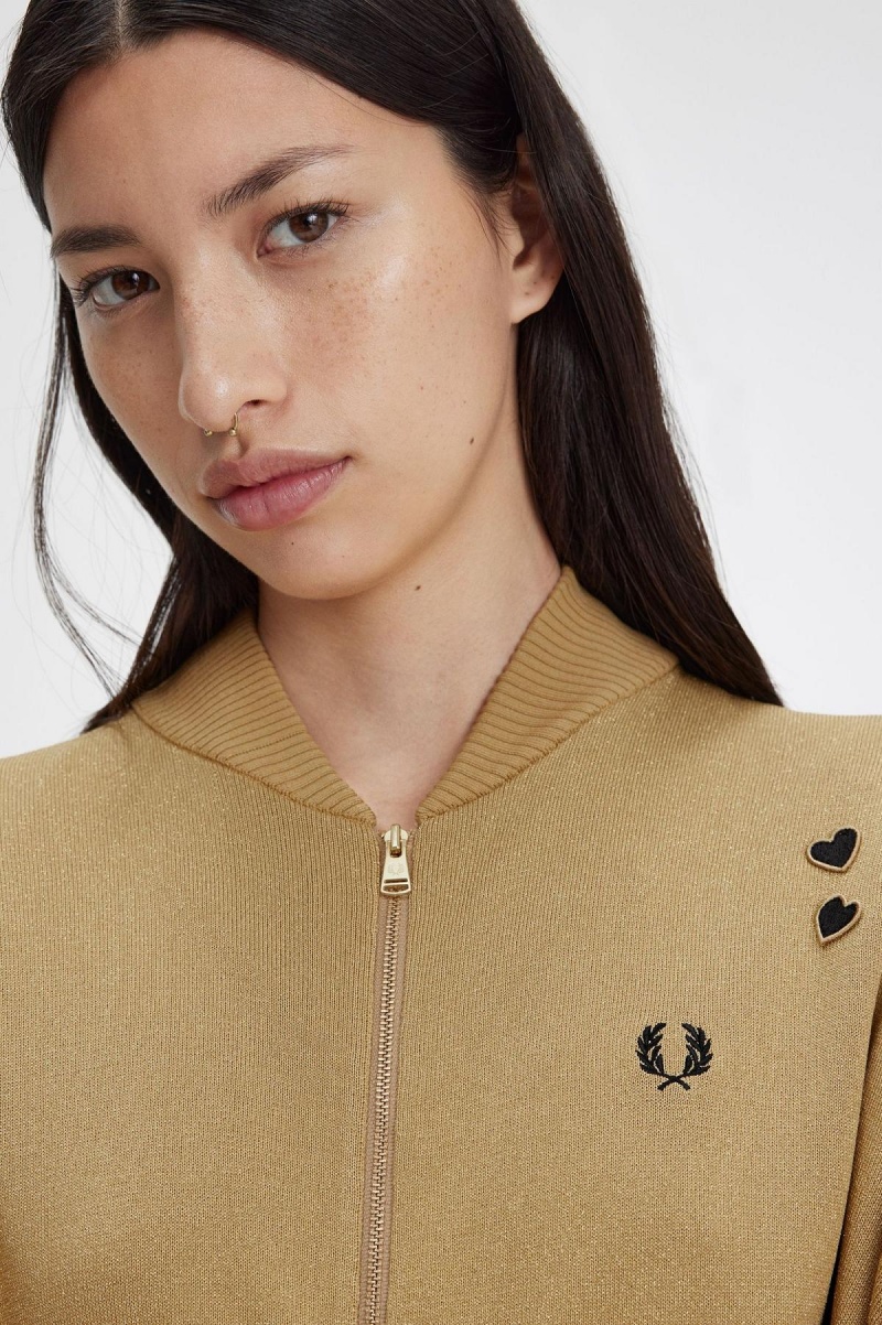 Manteaux Fred Perry Metallic Tricoté Bomber Femme Doré | EFRHC60508