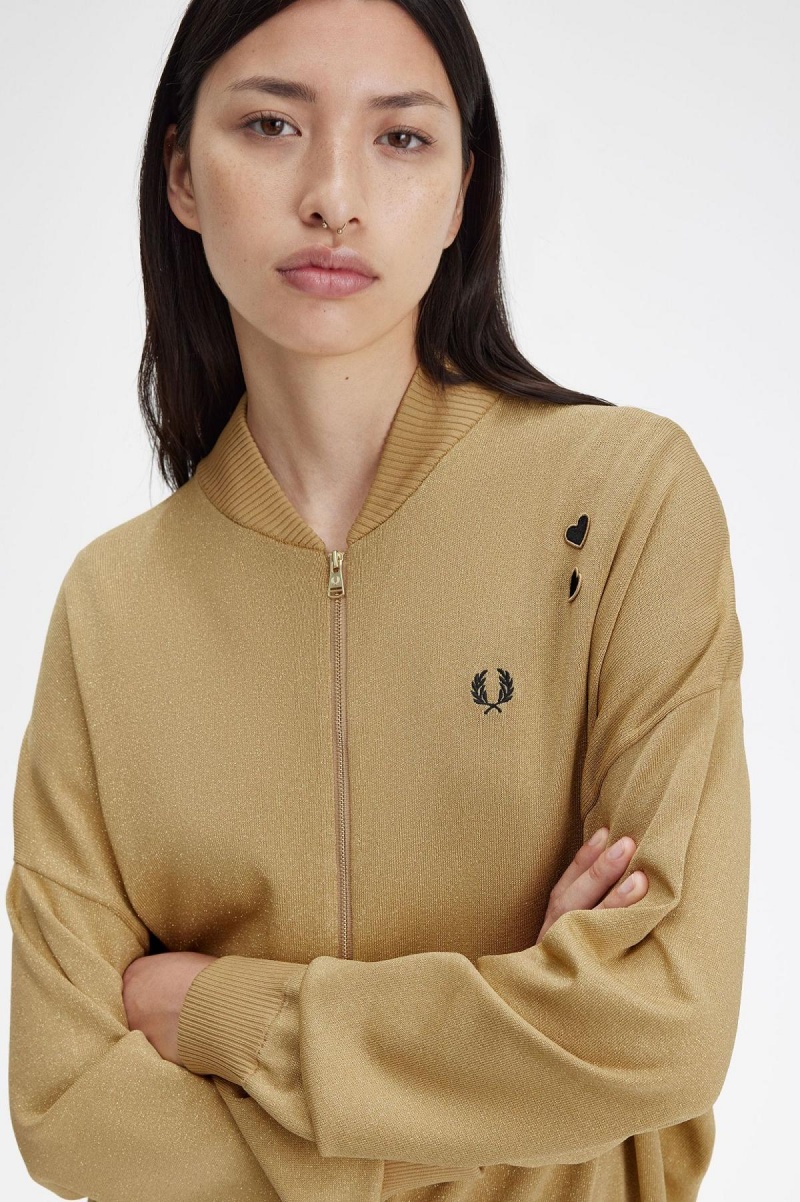 Manteaux Fred Perry Metallic Tricoté Bomber Femme Doré | EFRHC60508