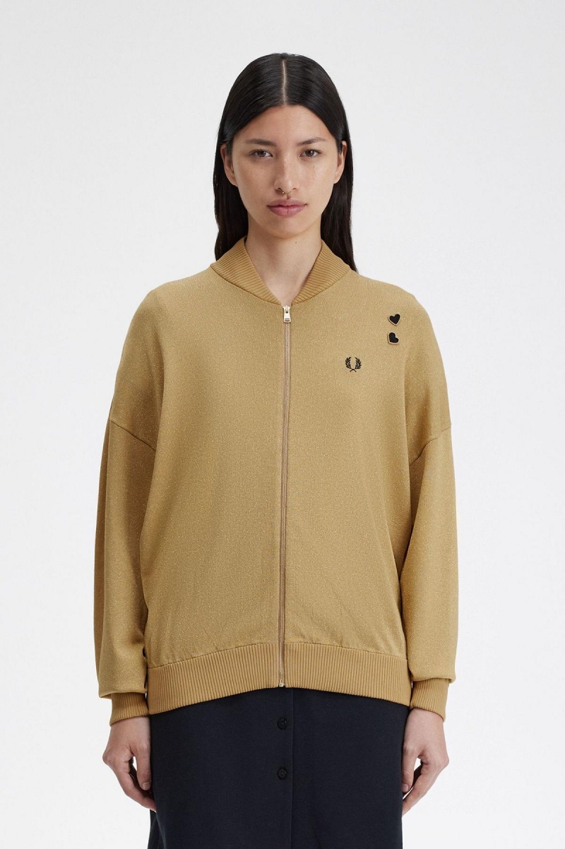 Manteaux Fred Perry Metallic Tricoté Bomber Femme Doré | EFRHC60508