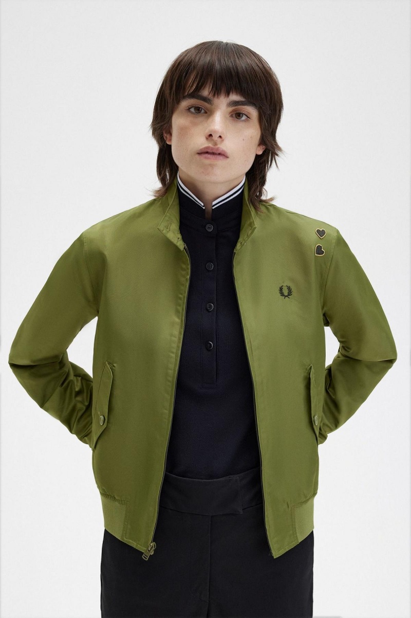 Manteaux Fred Perry Printed Lining Zip-Through Femme Vert | MFRHR97321